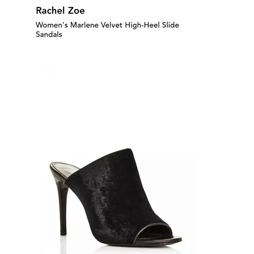 Rachel Zoe Marlene Black Velvet Mules Black Peep Toe Stiletto Heel Sandal Size 7